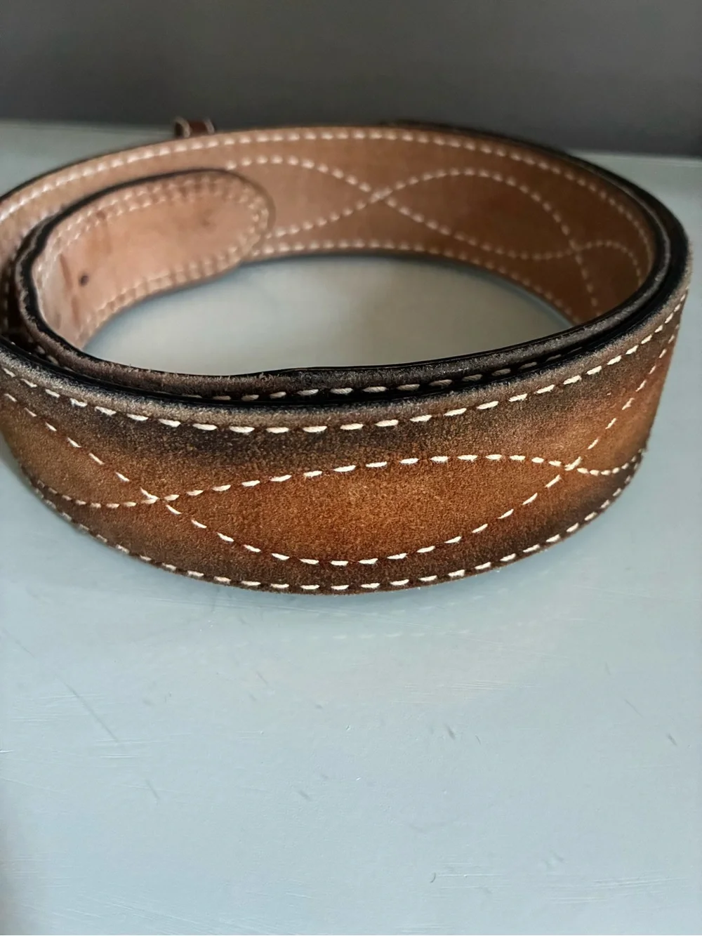 Genuine Leather Western Belt Strap with Contrast Stitching Size 36
